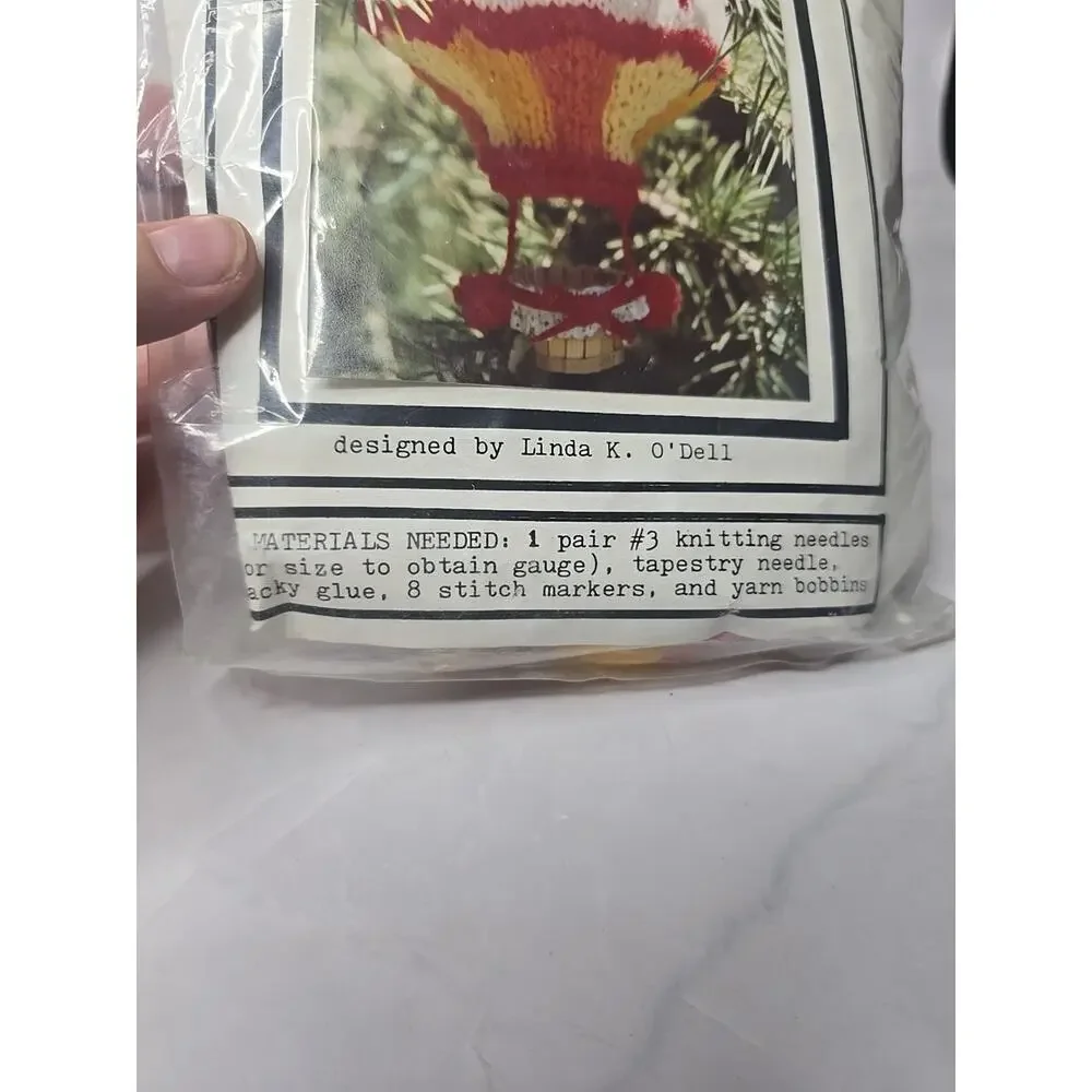 Vintage L.K.O. Soft Sculpture Knitted Hot Air Balloon Ornament Set of Two